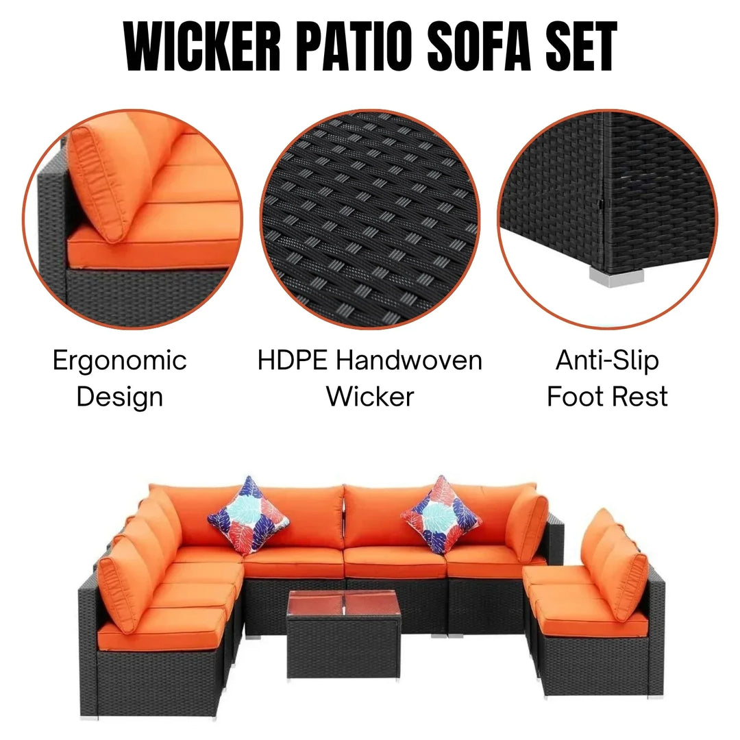 Samah Outdoor Garden Conversation Sofa Set (Black/Orange)