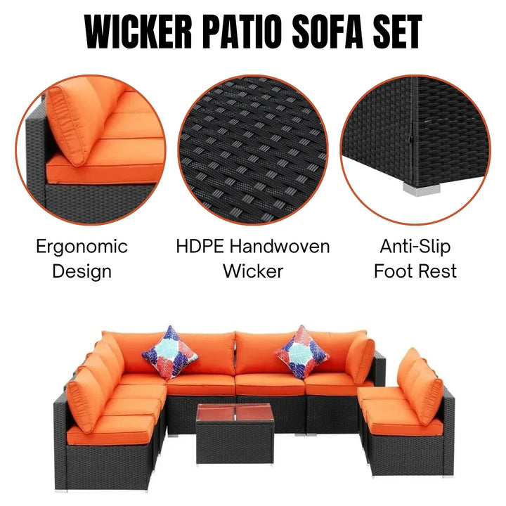 Samah Outdoor Garden Conversation Sofa Set (Black/Orange)