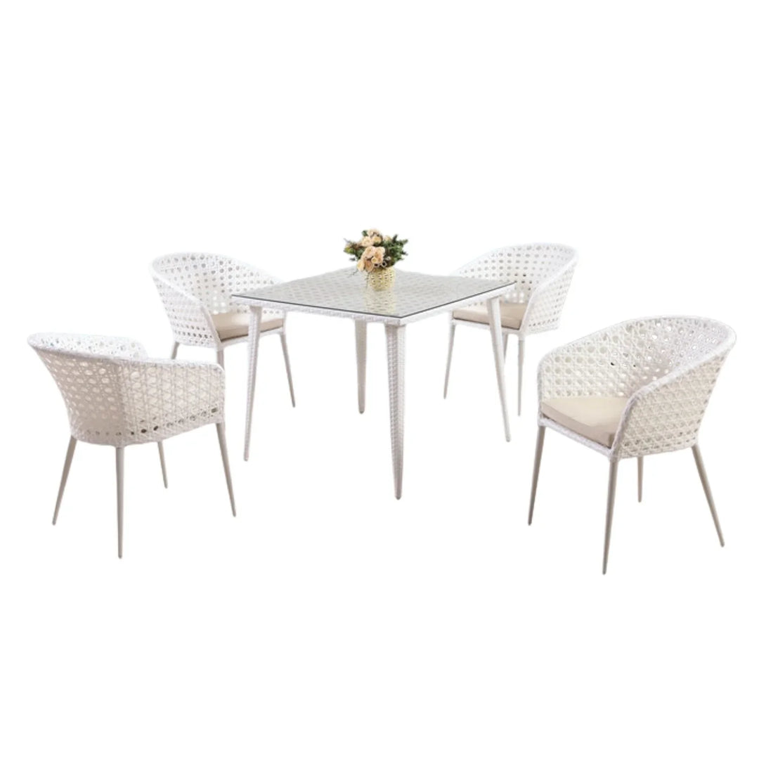 Marisol 5-Piece Outdoor Patio Dining Set With Wicker Chairs & Glass-Top Table