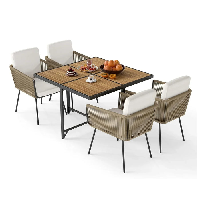 Yun 5-Piece Outdoor Patio Dining Set with Square Wood Tabletop