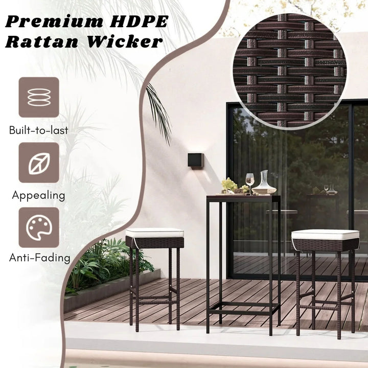 Lourdes 2-Piece Rattan Wicker Patio Bar Stools