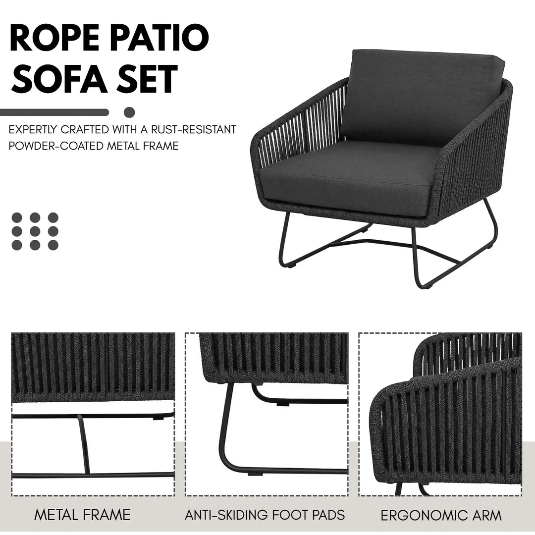 Ujjwala 4 Piece Outdoor All-Weather Rope Sofa Set