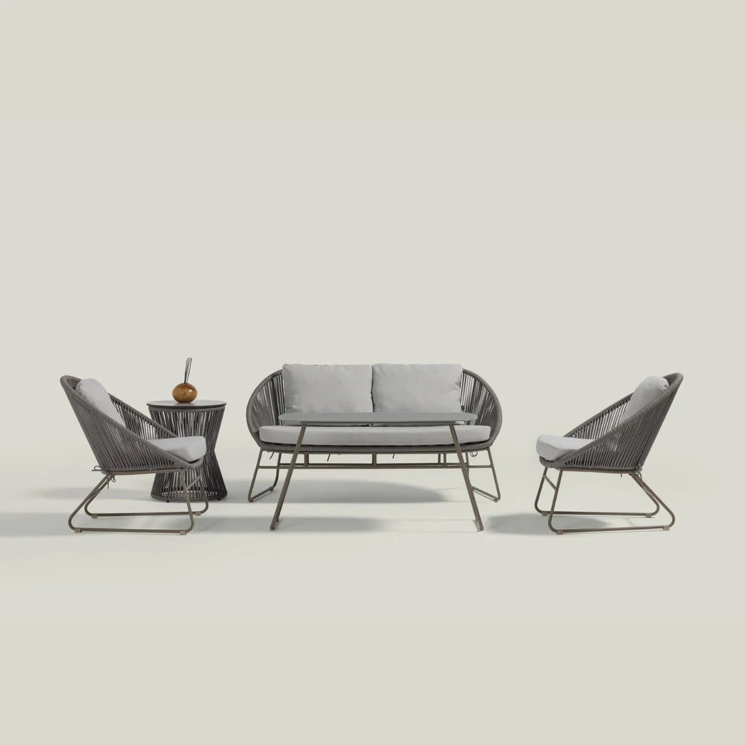 Sawyer Outdoor Rope 4-Piece Patio Sofa Set with Glass Top Tables