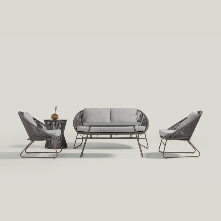 Sawyer Outdoor Rope 4-Piece Patio Sofa Set with Glass Top Tables