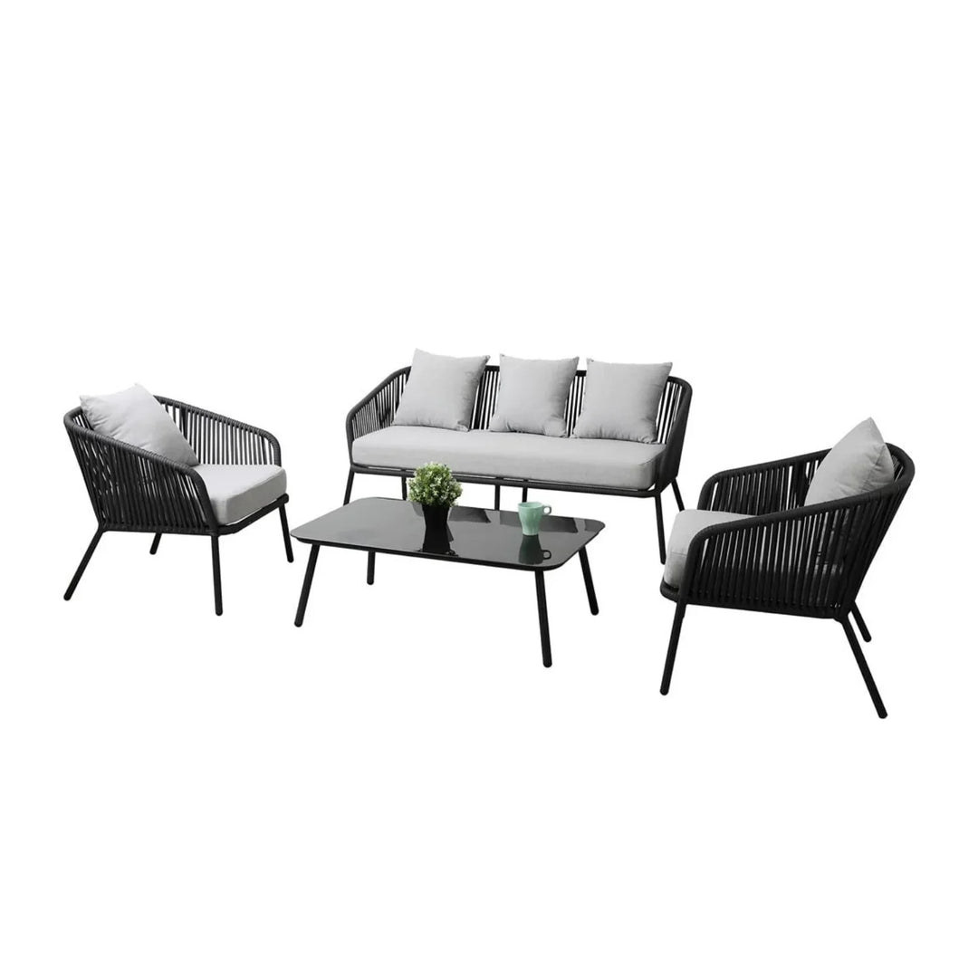 Azalea 4-Piece Outdoor Rope Patio Sofa Set (Black & Off-White)