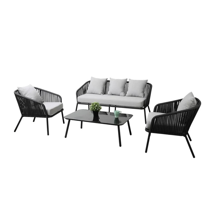 Azalea 4-Piece Outdoor Rope Patio Sofa Set (Black & Off-White)
