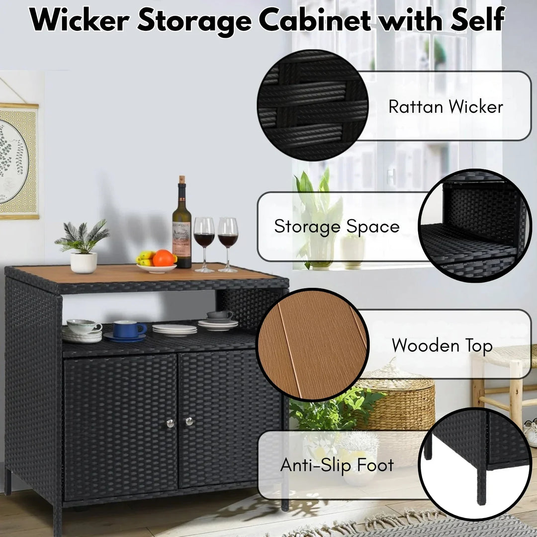 Soledad Outdoor Rattan Wicker Bar Table With Wooden Top