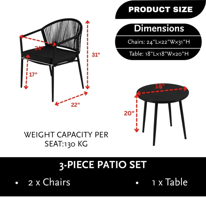 Celia 3 Piece Garden Outdoor Rope Patio Set