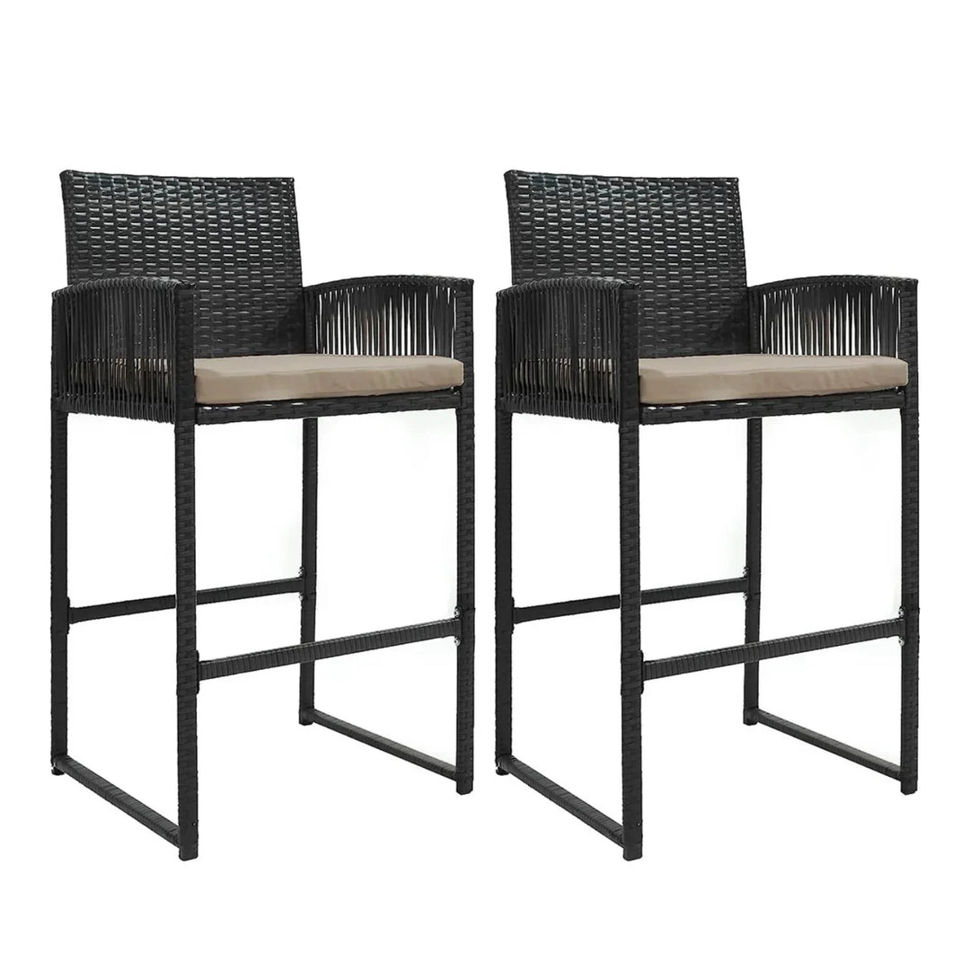 Zenobia Outdoor Rattan Wicker 2-Piece Bar Chairs