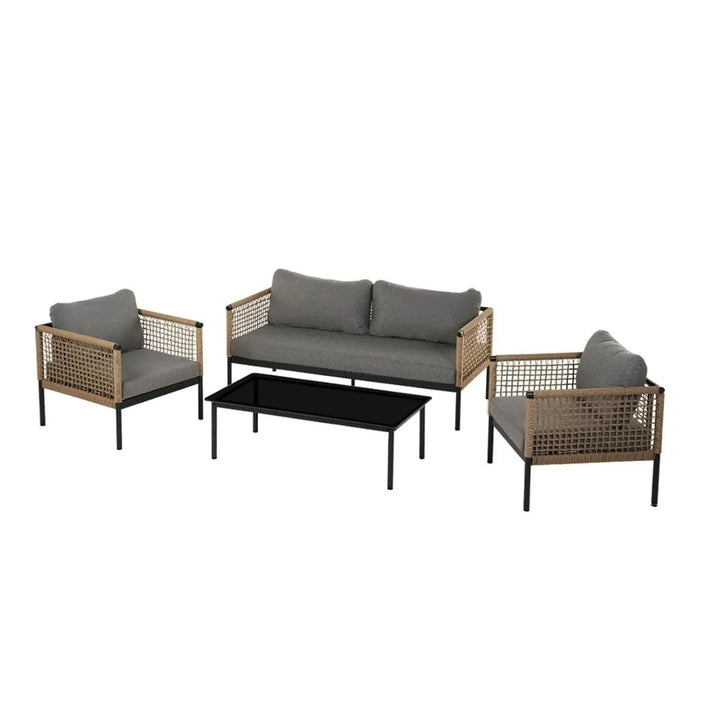 Kaia Outdoor Rope 4 Piece Sofa Set (Beige & Grey)