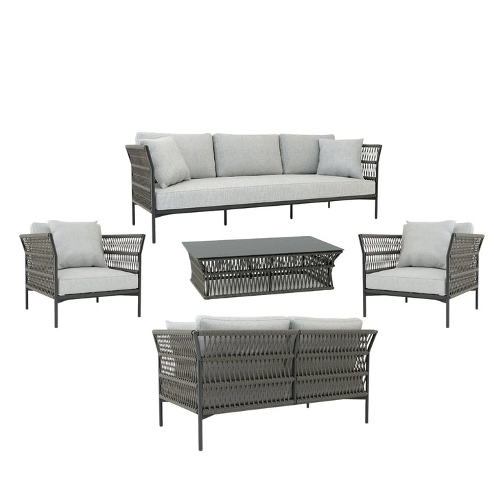 Denali Outdoor Rope 7-Seater Sofa Set With Glass Top Table