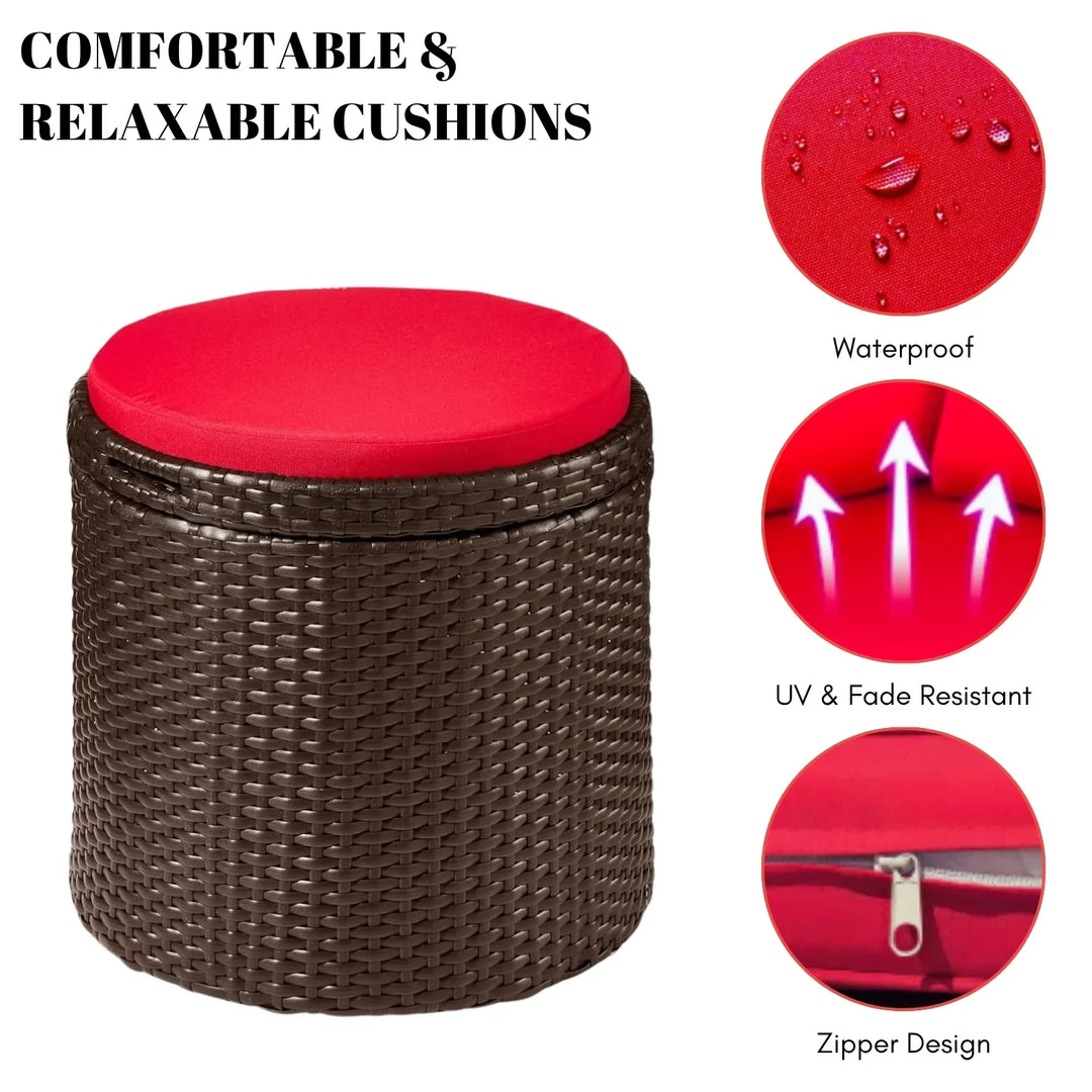 Round Wicker Ottoman for Patio & Backyard