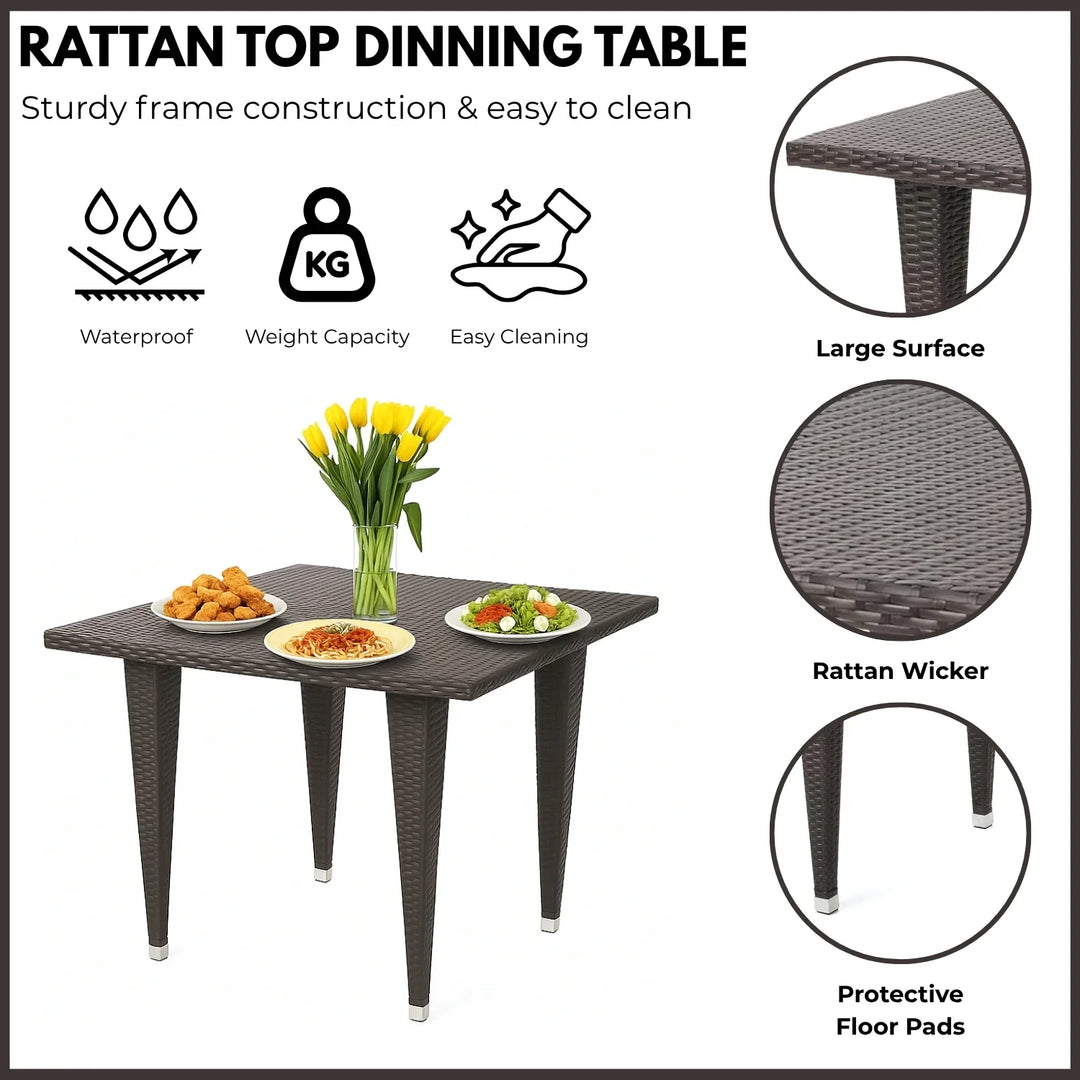 Elham Outdoor All-Weather Resistant Rattan Wicker 5-Piece Dining Set (Dark Brown)