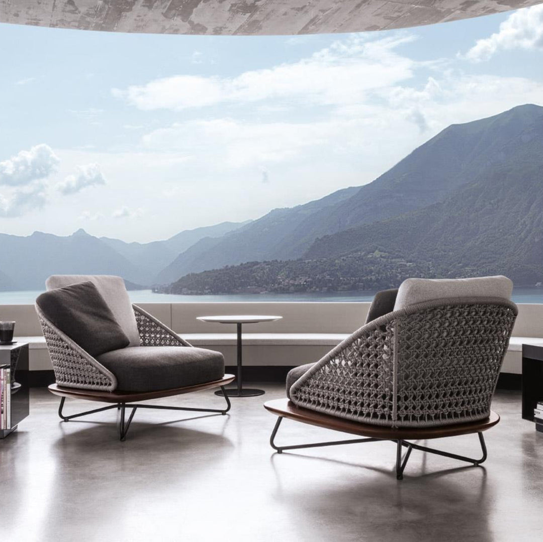 Alano Outdoor Garden Balcony Sofa Set 3 Seater, 2 Single Seater 1 Ottoman and 1 Center Table Set Braid & Rope (Grey)