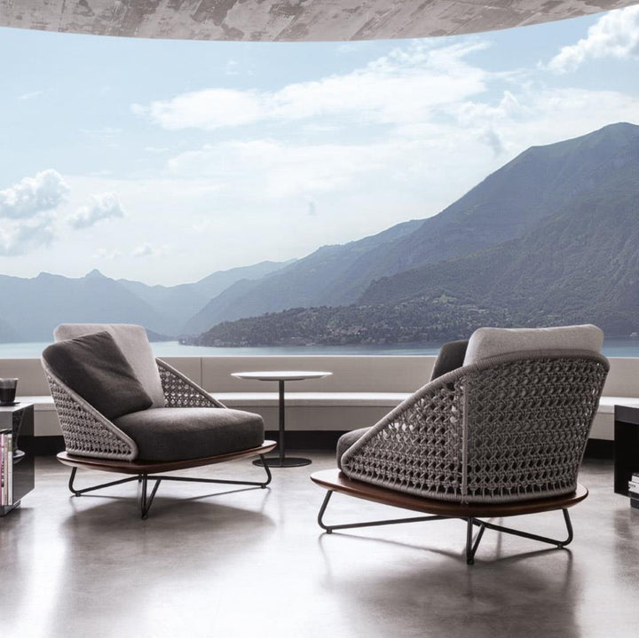 Alano Outdoor Garden Balcony Sofa Set 3 Seater, 2 Single Seater 1 Ottoman and 1 Center Table Set Braid & Rope (Grey)