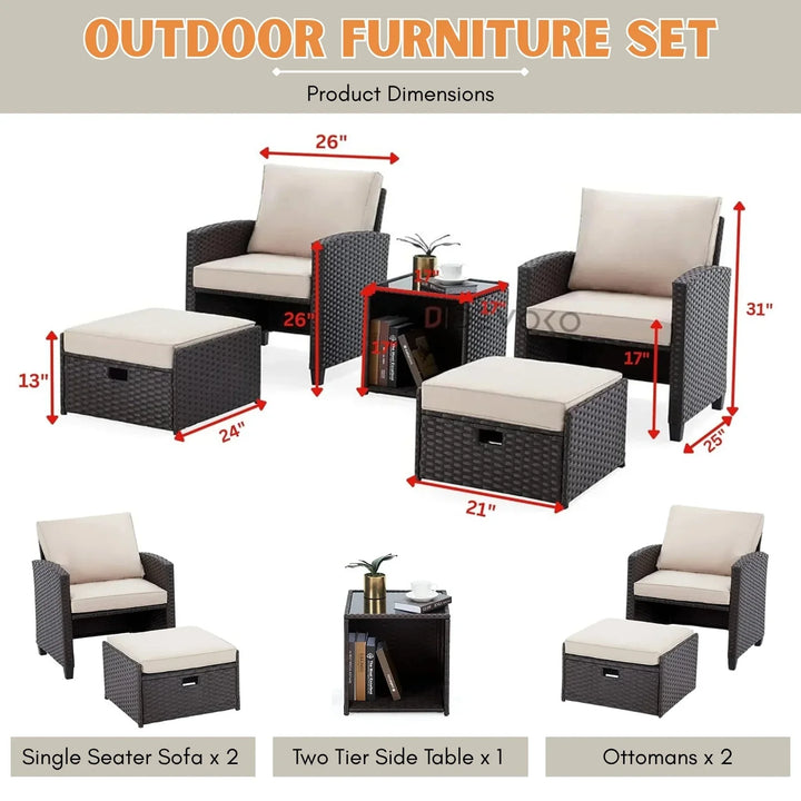 Verónica 5 Piece Outdoor Patio Wicker Furniture Set
