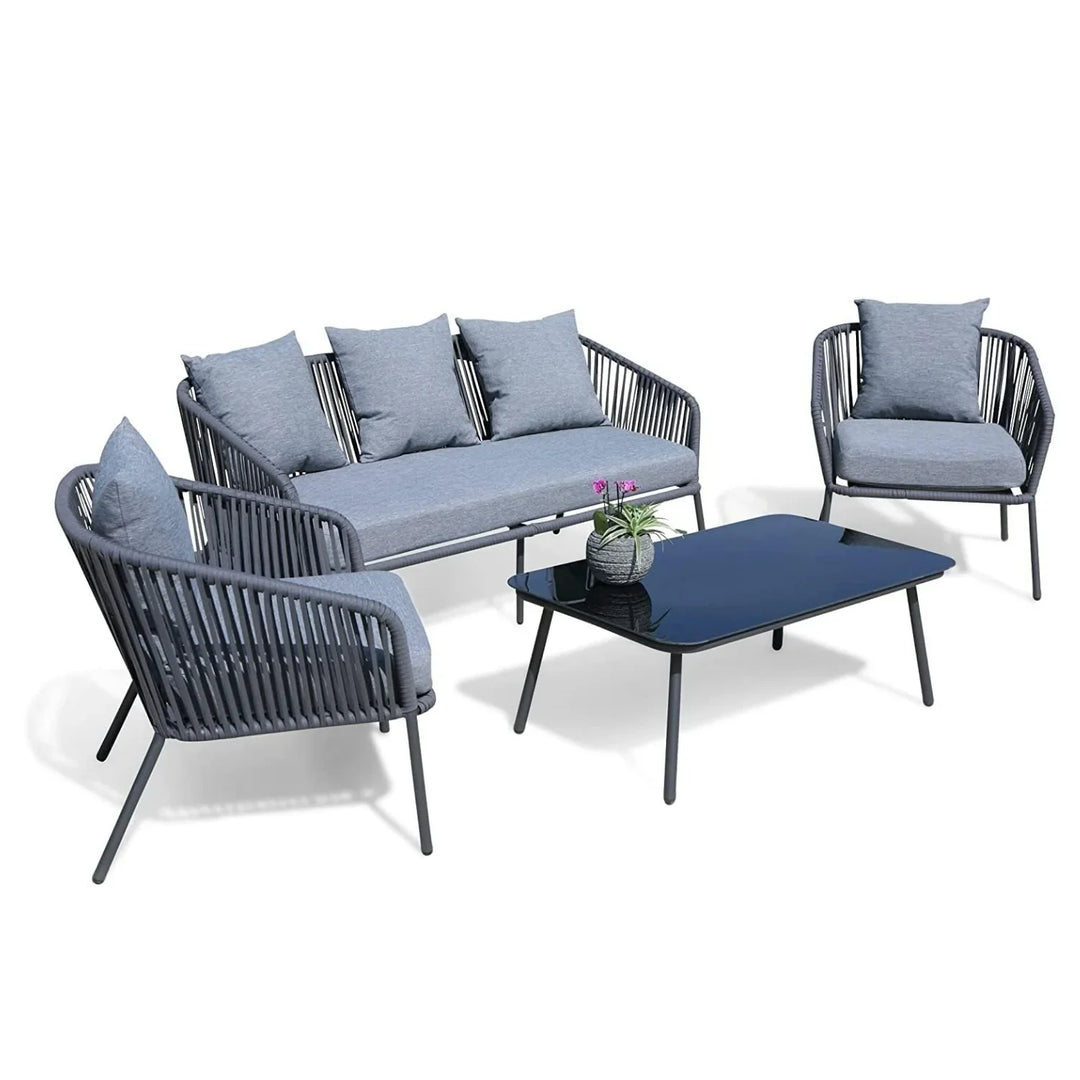 Valencia 4-Piece Outdoor Rope Patio Sofa Set (Grey)