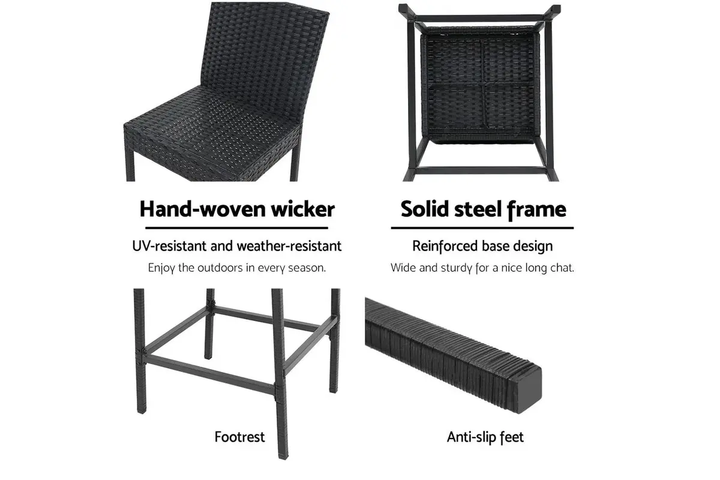 Nino Outdoor Patio Bar Chair 2 Chairs For Balcony (Black)