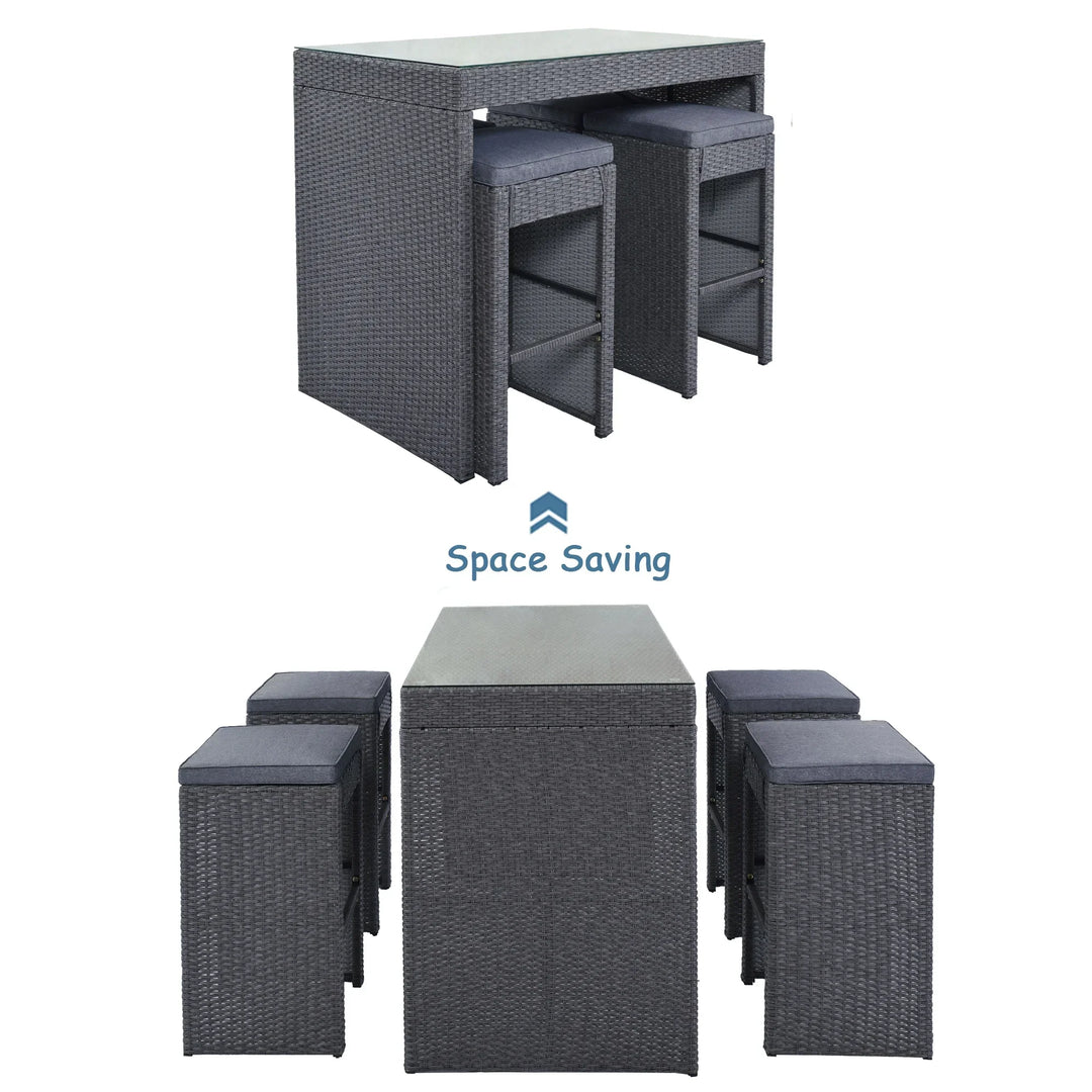 Espiritu Outdoor Bar Sets 4 Stools and 1 Table Patio Bar Set (Grey)