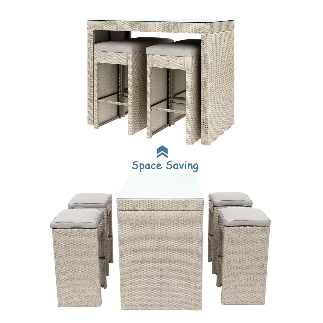 Elvan Outdoor Bar Sets 4 Stool and 1 Table Patio Bar Set (Cream)