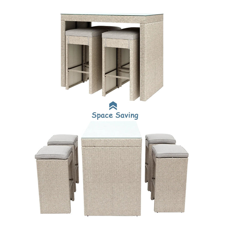 Elvan Outdoor Bar Sets 4 Stool and 1 Table Patio Bar Set (Cream)