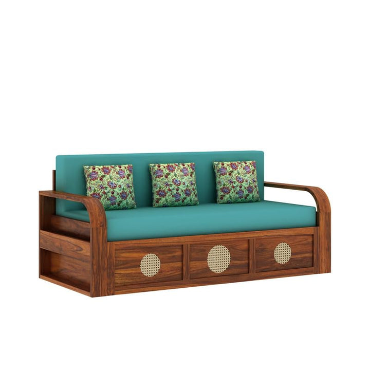 Cosmos Solid Sheesham Wood 3 Seater Sofa Cum Bed With Headboard Design - 1 Year Warranty