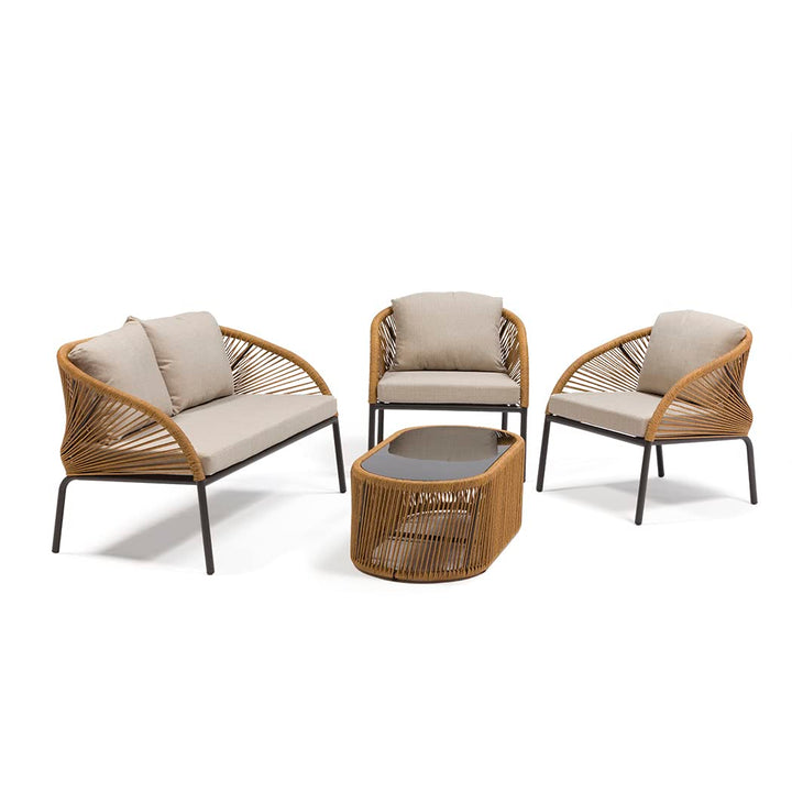 Willa Outdoor Sofa Set 2 Seater , 2 Single seater and 1 Center Table Set (Beige) Braided & Rope