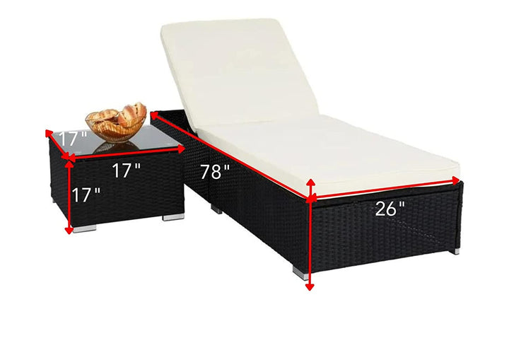 Jean Outdoor Swimming Poolside Lounger (Set of 2 ) With 1 Side Table (Black +White)