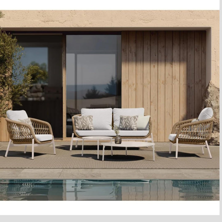 Seibi Outdoor Garden Balcony Sofa Set 2 Seater , 2 Single Seater 2 Center Table Set Braided and Rope