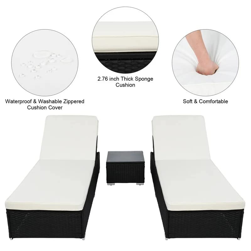 Jean Outdoor Swimming Poolside Lounger (Set of 2 ) With 1 Side Table (Black +White)