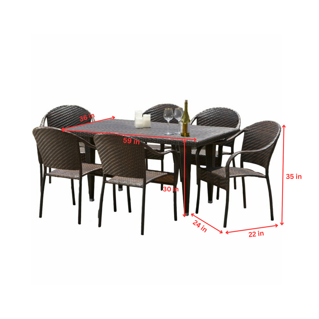 Michele Outdoor Patio Dining Set 6 Chairs and 1 Table (Brown)