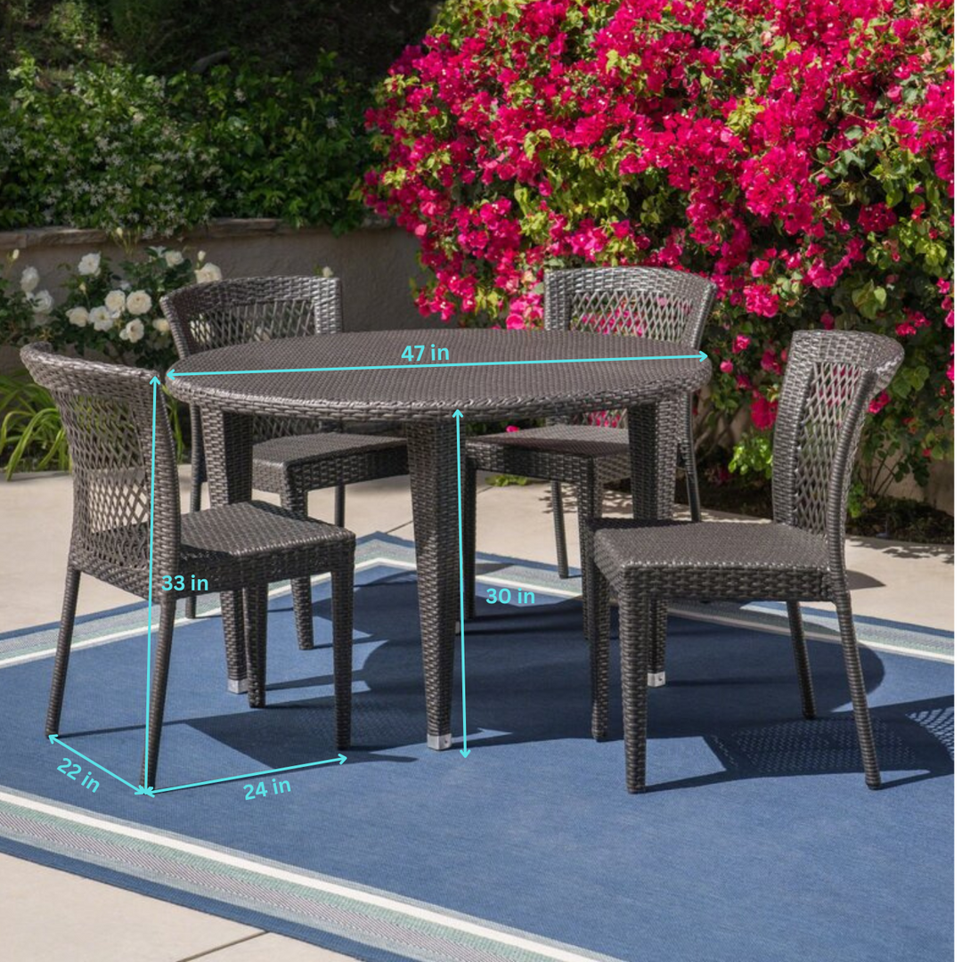 Coco Outdoor Patio Dining Set 4 Chairs and 1 Table (Brown)