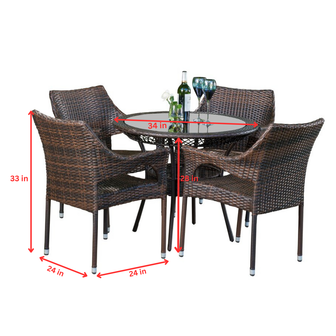 Donini Outdoor Patio Dining Set 4 Chairs and 1 Table (Brown)