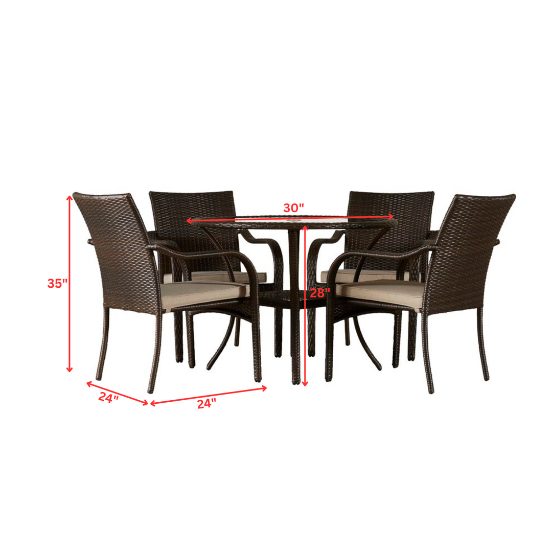 Angelo Outdoor Patio Dining Set 4 Chairs and 1 Table (Brown)