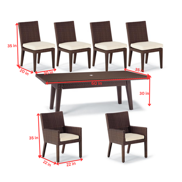 Noelia Outdoor Patio Dining Set 6 Chairs and 1 Table (Dark Brown)