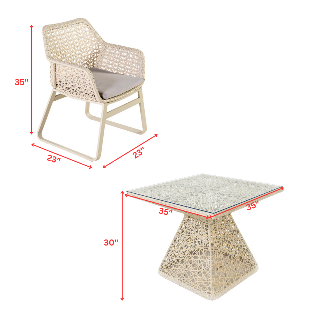 Buratti Outdoor Patio Dining Set 4 Chairs and 1 Table (Beige)