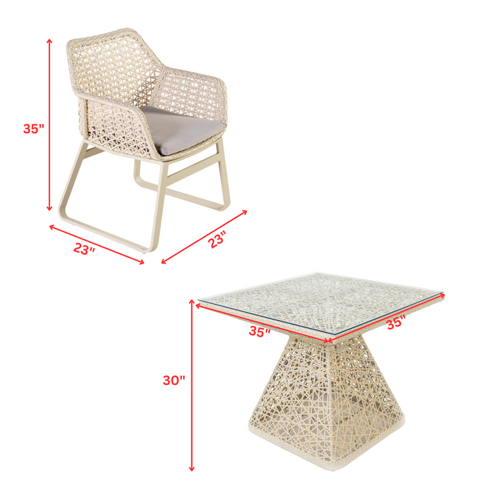 Buratti Outdoor Patio Dining Set 4 Chairs and 1 Table (Beige)