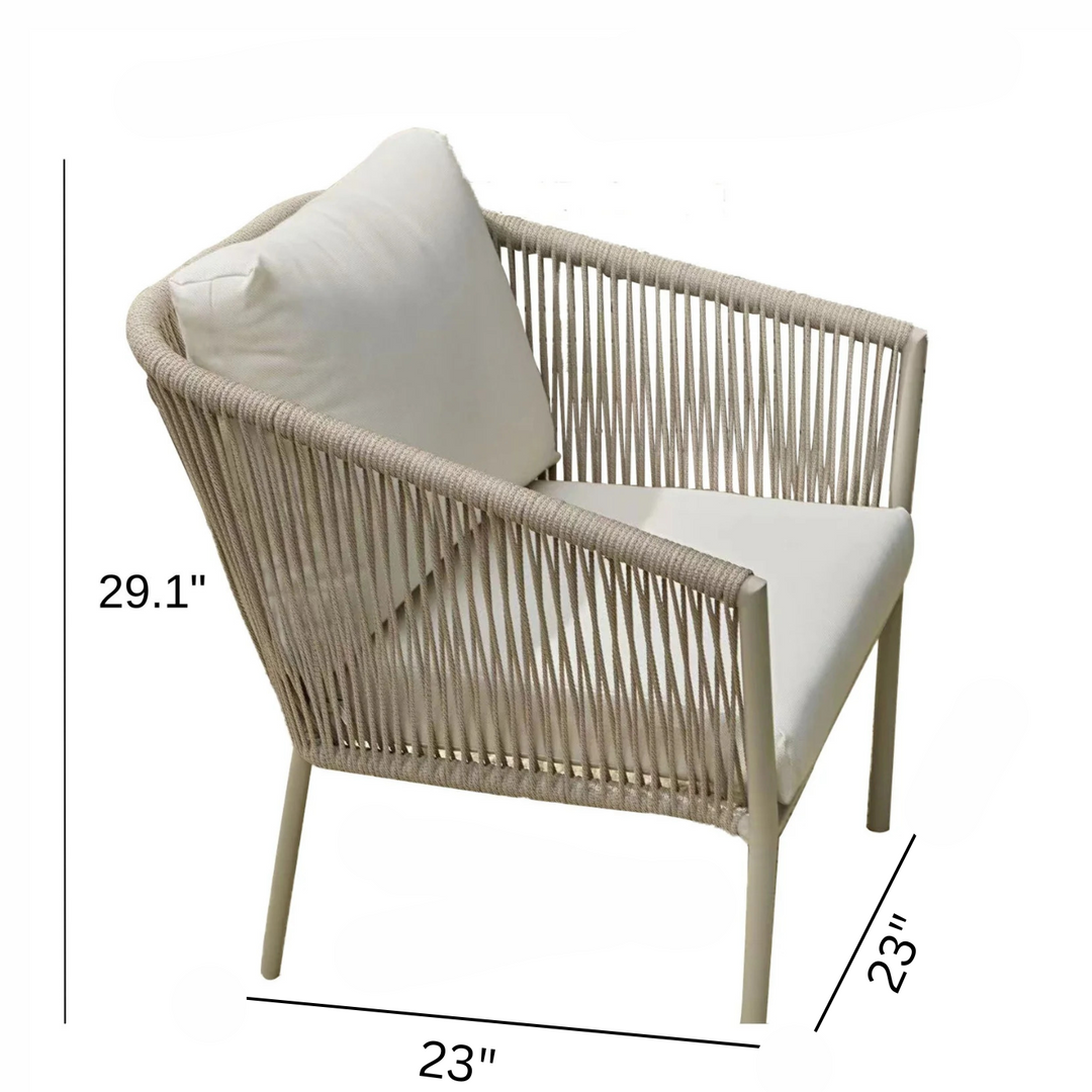 Chimp Outdoor Patio Seating Set 2 Chairs and 1 Table Set (Cream) Braided & Rope