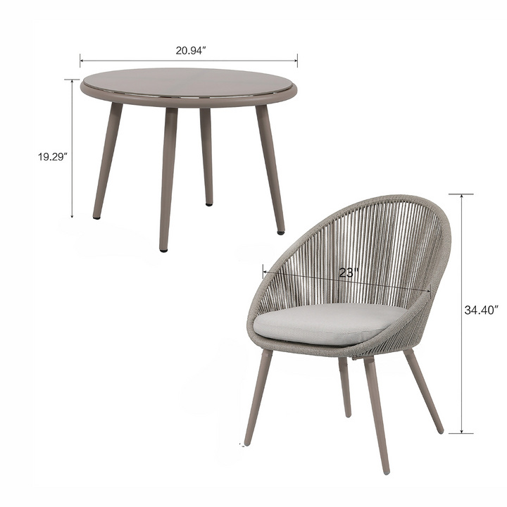 Yawl Outdoor Patio Seating Set 2 Chairs and 1 Table Set (Grey) Braided & Rope