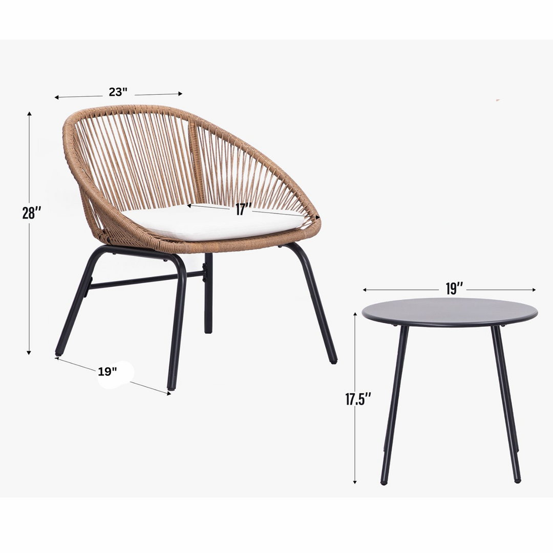 Pyros Outdoor Patio Seating Set 2 Chairs and 1 Table Set (Khaki)