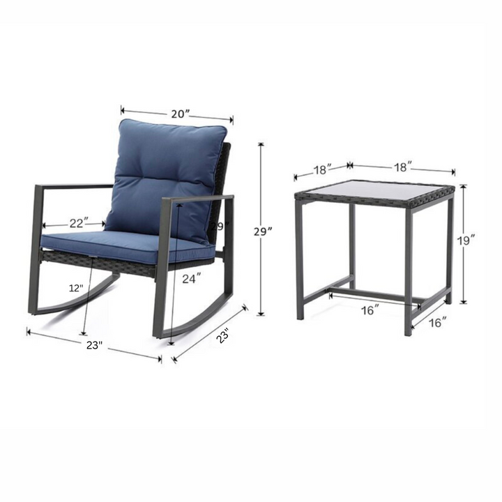 Diu Outdoor Patio Seating Set 2 Chairs and 1 Table Set (Black)