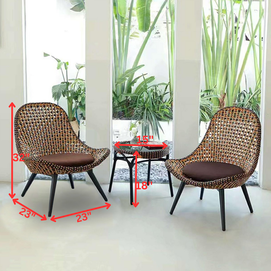 Avila Outdoor Patio Seating Set 2 Chairs and 1 Table Set (Brown)