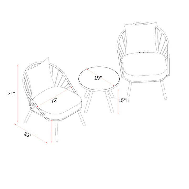 Peraza Outdoor Patio Seating Set 2 Chairs and 1 Table Set (Black) Braided And Rope
