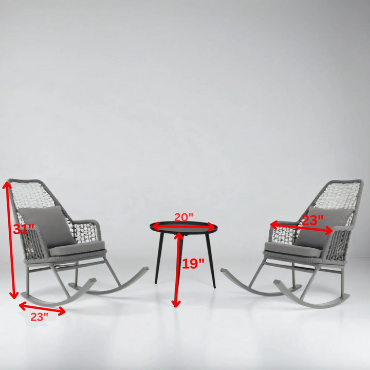 Yepes Outdoor Patio Seating Set 2 Chairs and 1 Table Set (Grey) Braided & Rope