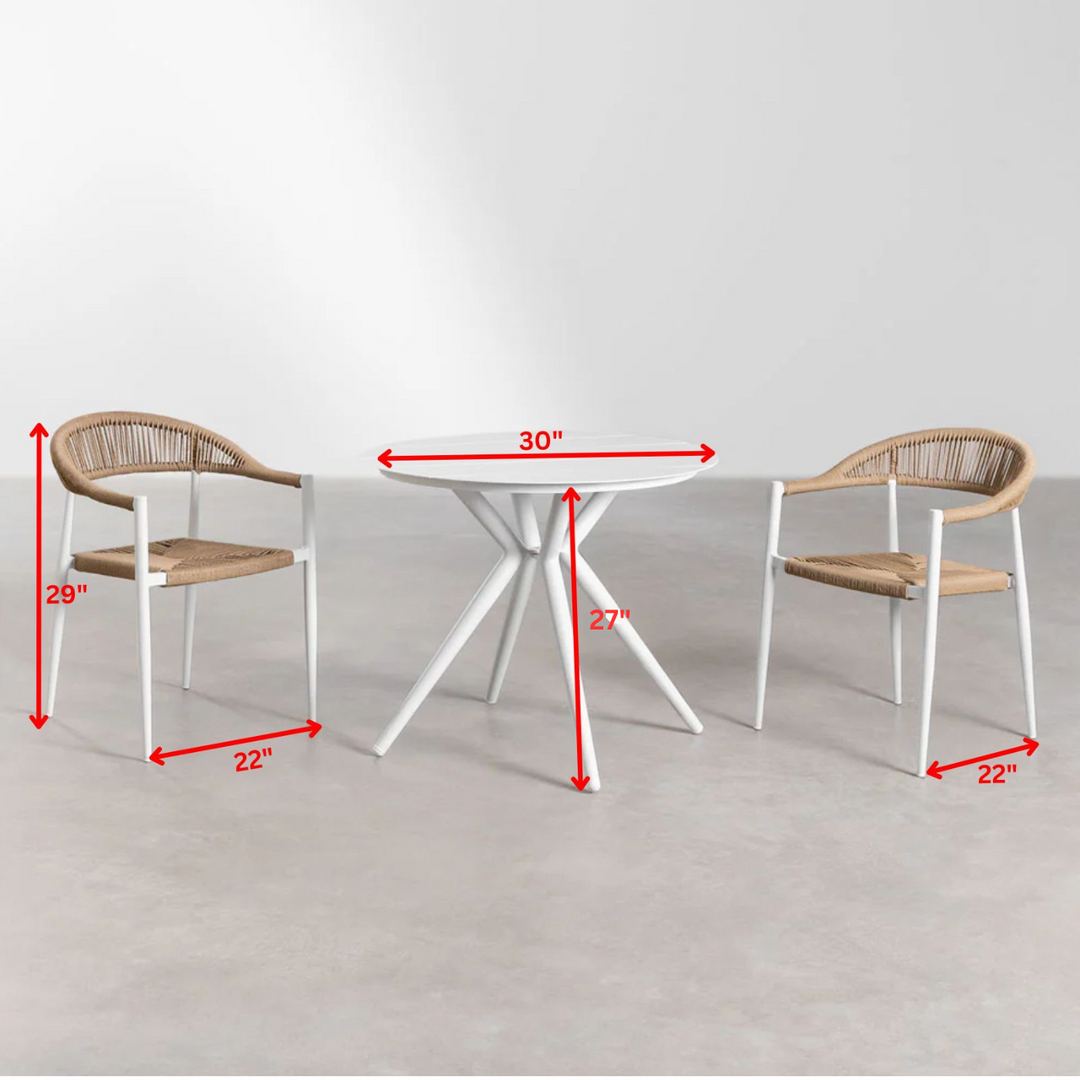 Lupita Outdoor Patio Seating Set 2 Chairs and 1 Table Set (Light Brown) Braided & Rope