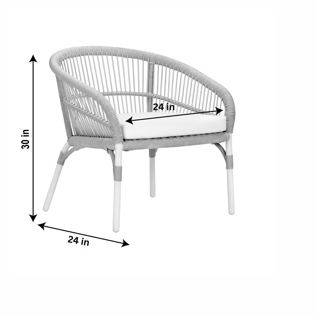 Scry Outdoor Patio Seating Set 2 Chairs and 1 Table Set (Silver + White) Braided & Rope