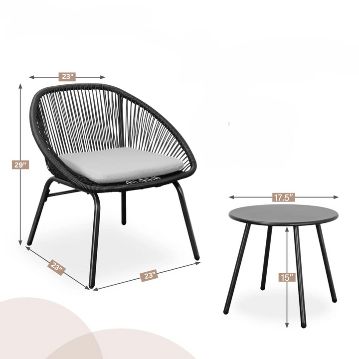 Lanx Outdoor Patio Seating Set 2 Chairs and 1 Table Set (Black)