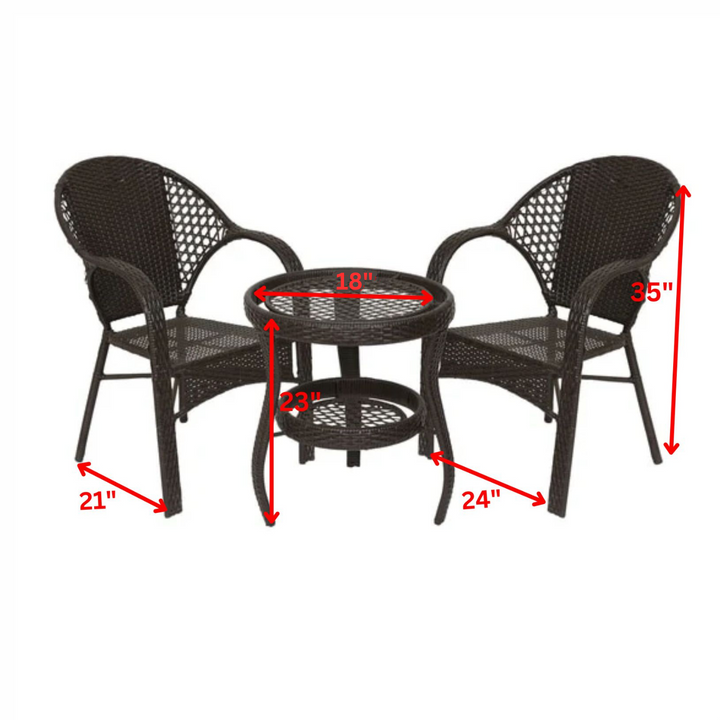 Rutu Outdoor Patio Seating Set 2 Chairs and 1 Table Set (Brown)