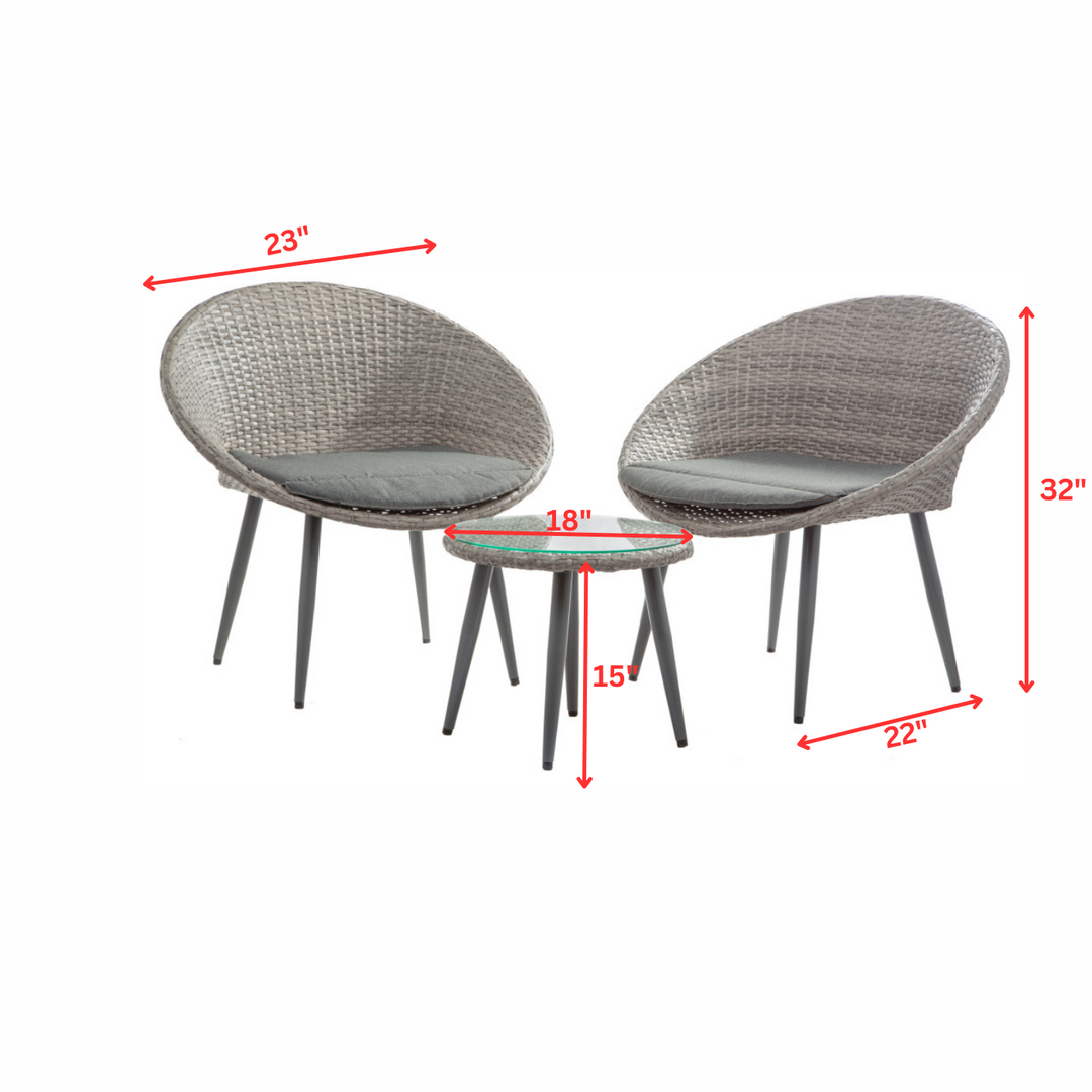 Cindy Outdoor Patio Seating Set 2 Chairs and 1 Table Set (Grey)