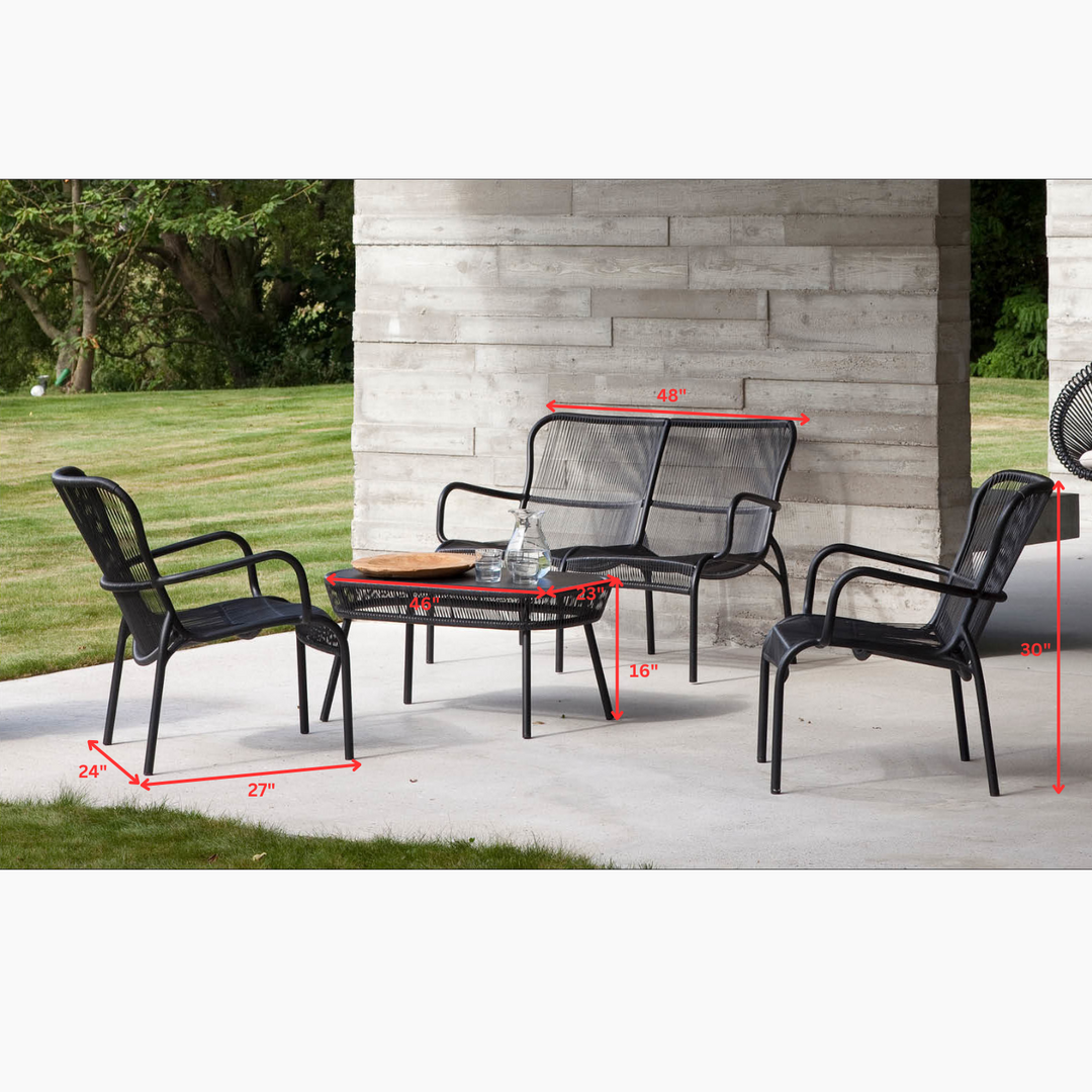 Oliver Outdoor Sofa Set 2 Seater , 2 Single seater and 1 Center Table Set (Black) Braided & Rope
